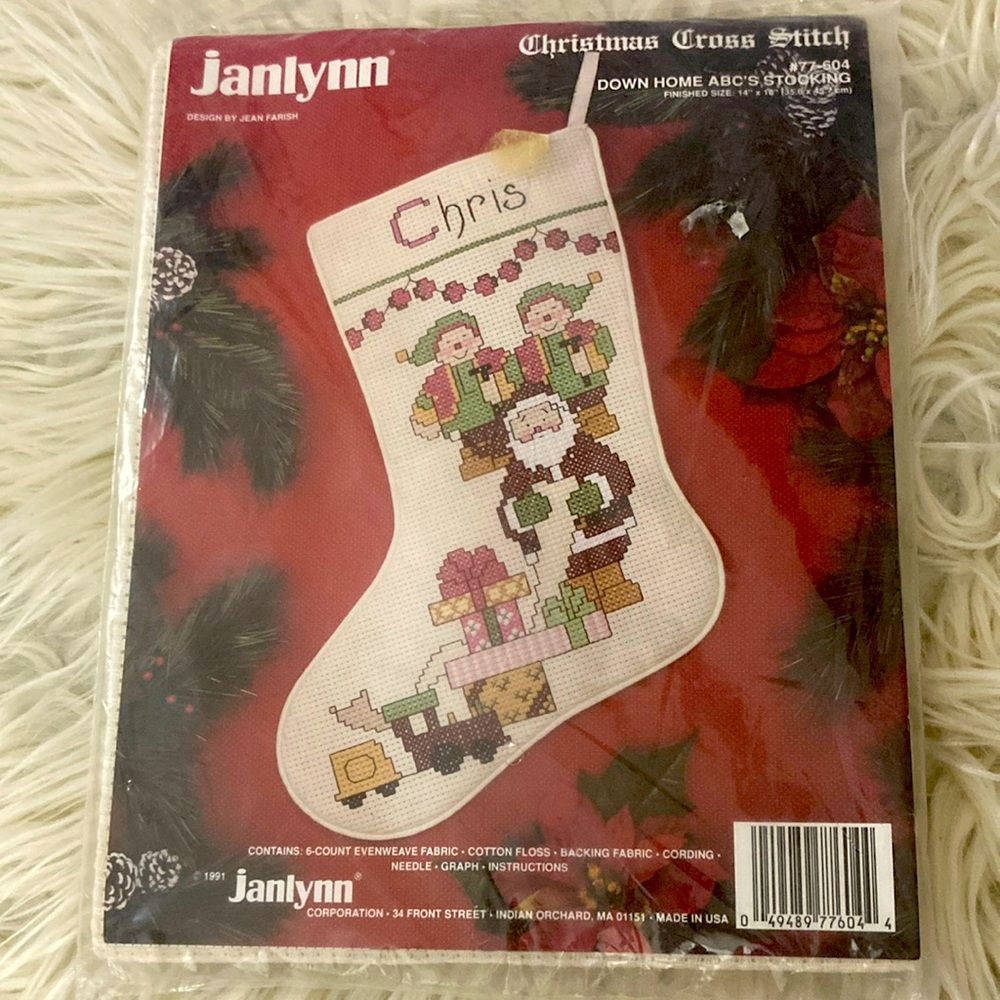 Janlynn 1991 Christmas Cross Stitch Down Home ABC’s Stocking #77-604